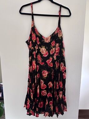 Floral Slip Dress in Black and Pink